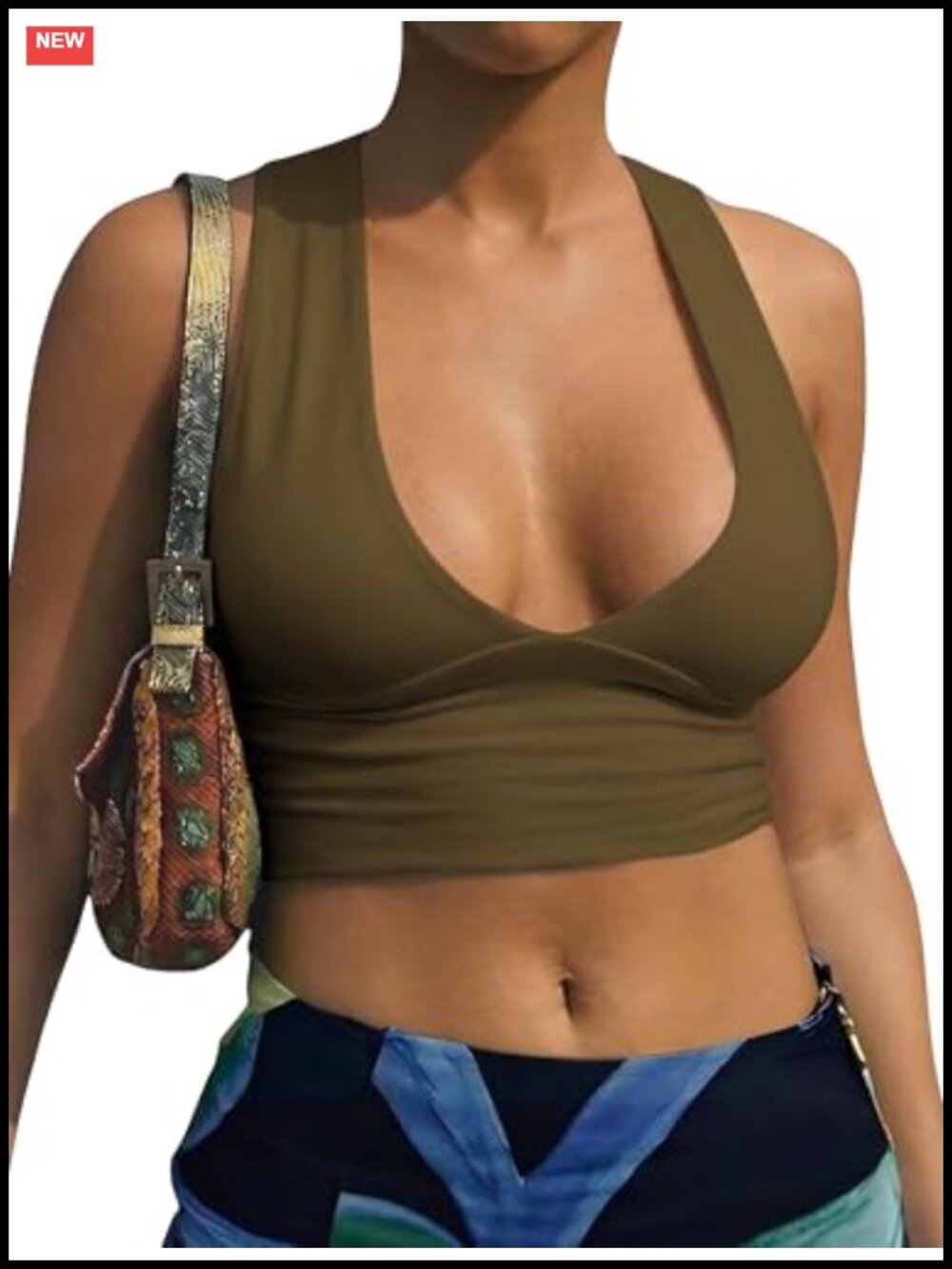 AEPEBO Women's Deep V Neck Crop Top Back Cutout Racerback Sleeveless